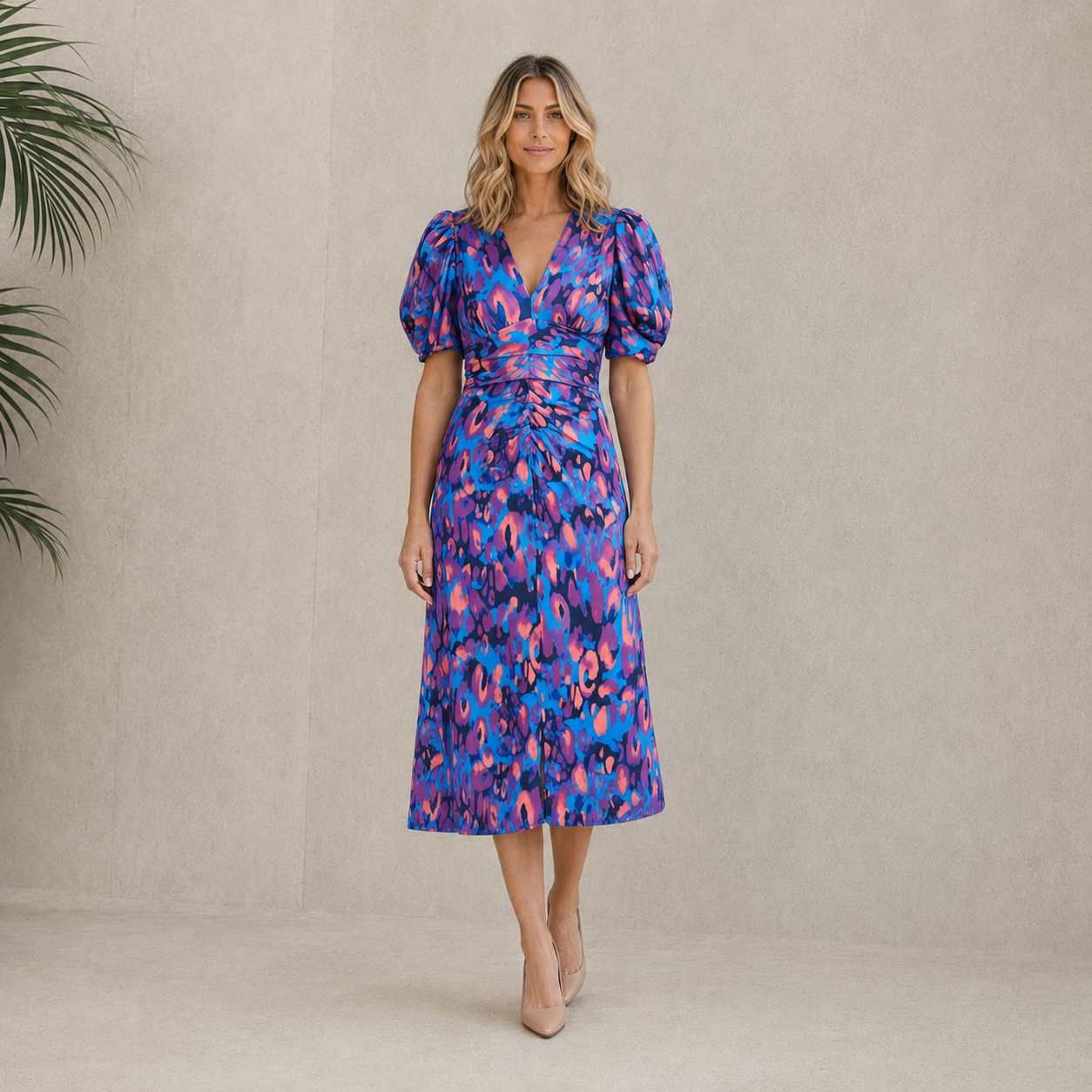 All over print midi dress with short sleeves
