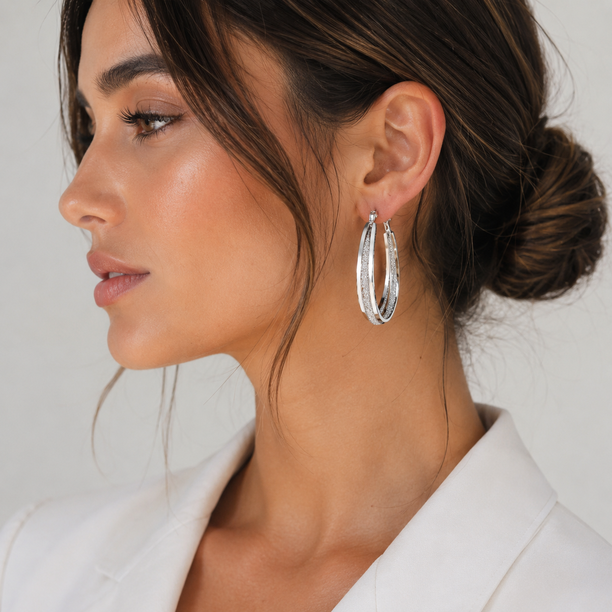 Lightweight metal hoop earrings with structured textured finish