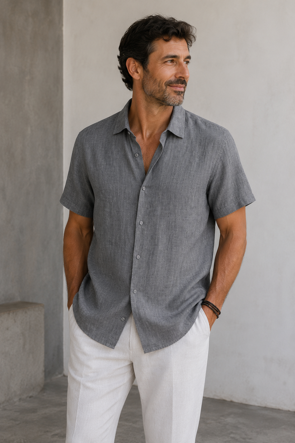 Men's casual button-up shirt with relaxed silhouette and standard length