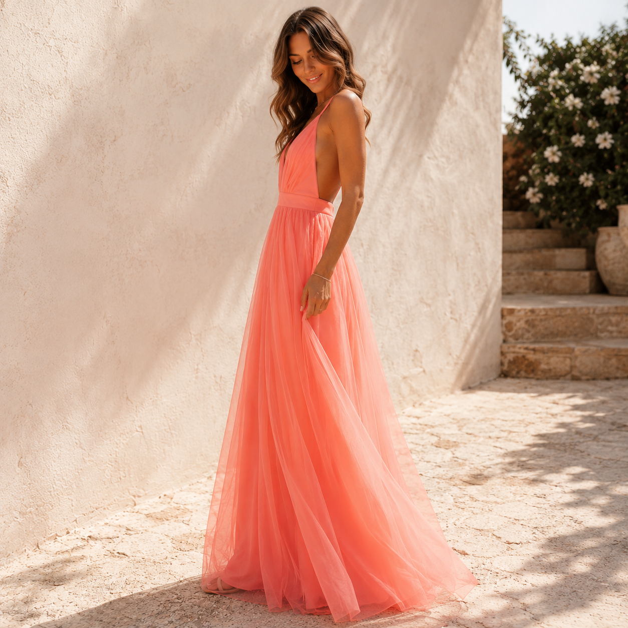Plunge V-neck sleeveless maxi dress