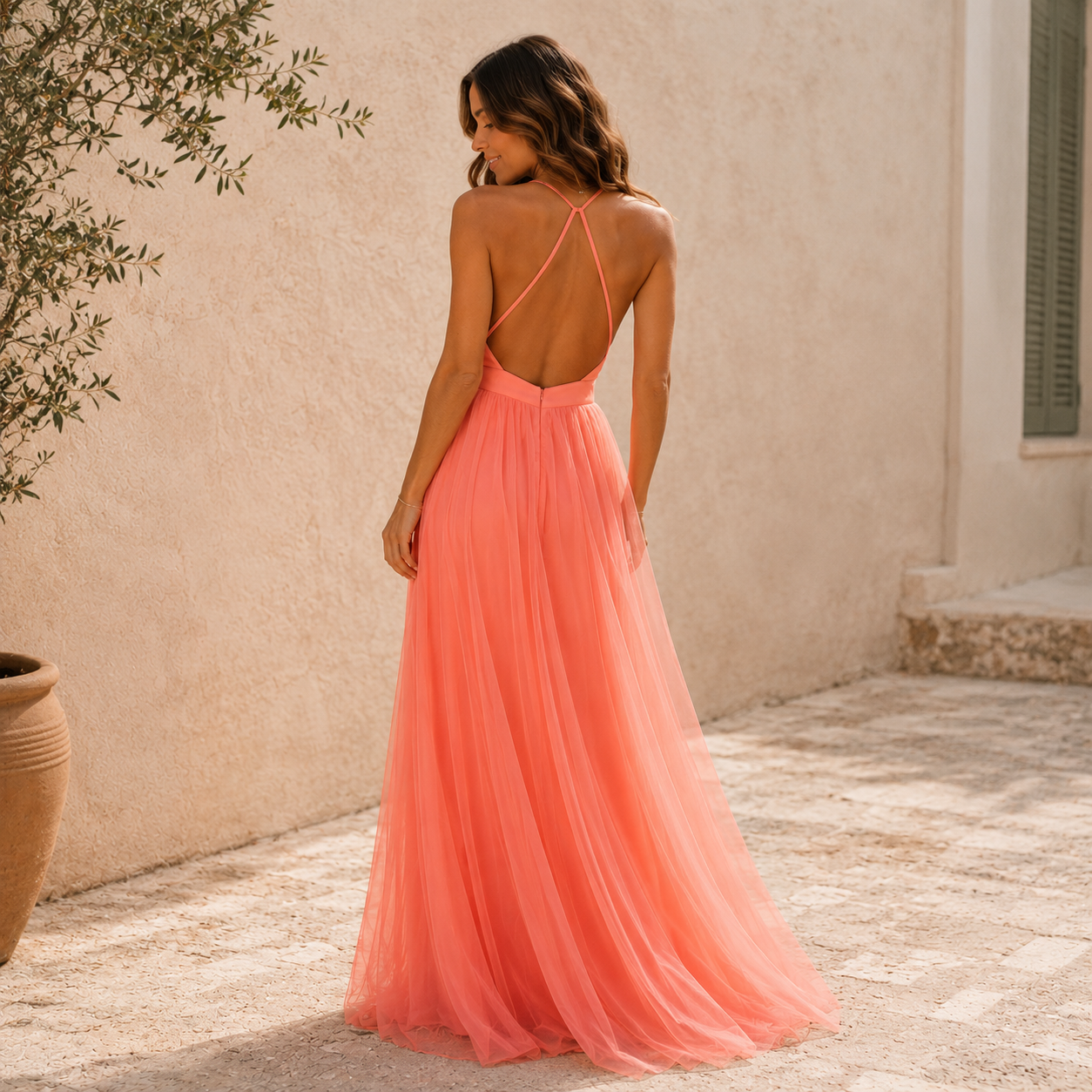 Sleeveless plunge neckline maxi dress