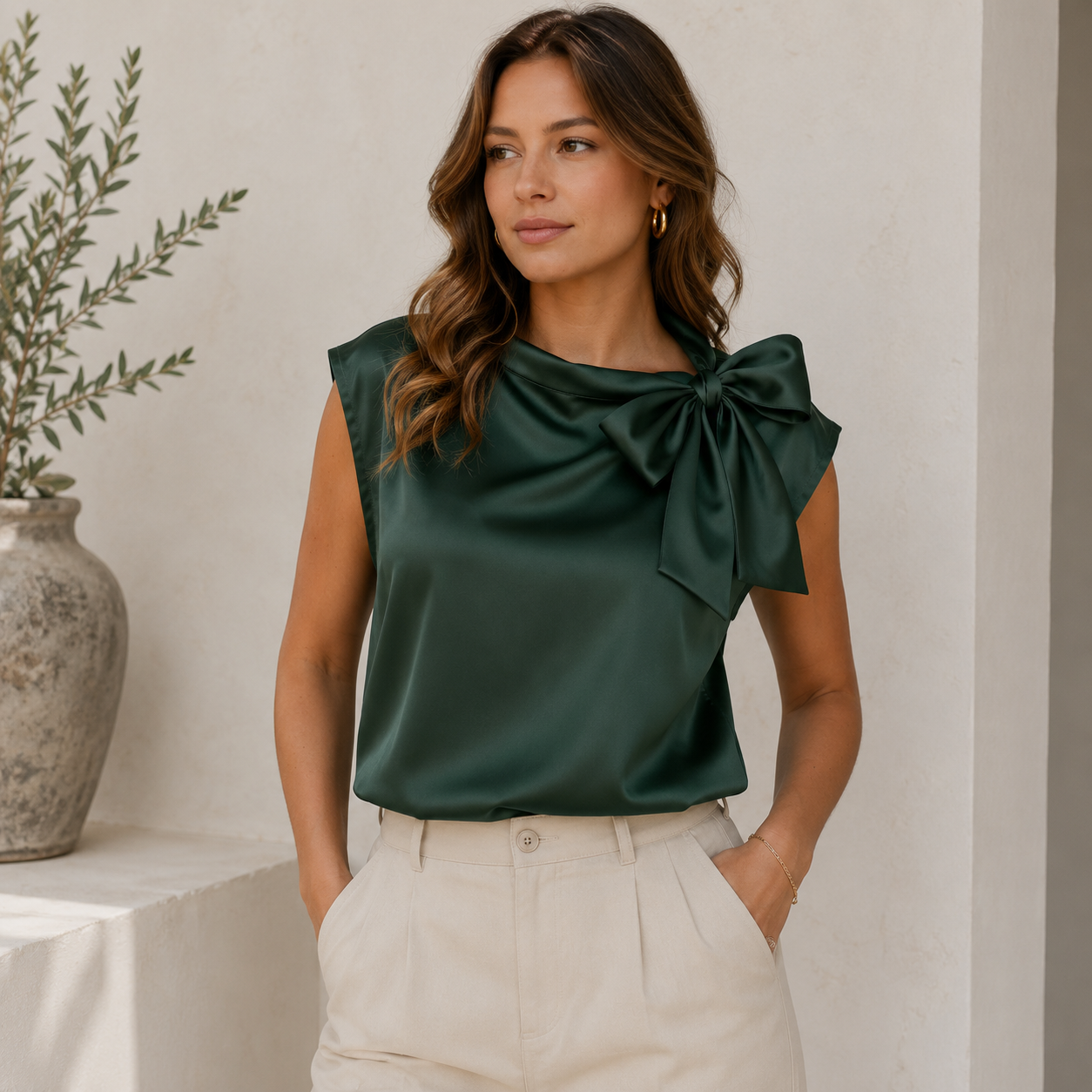 Standard length satin blouse with clean seams