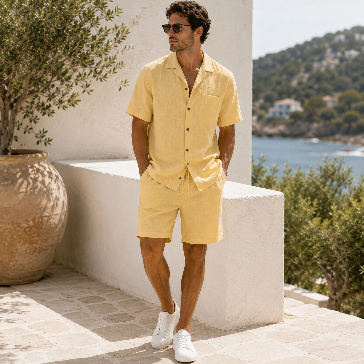 Camp collar shirt with chest pocket detail