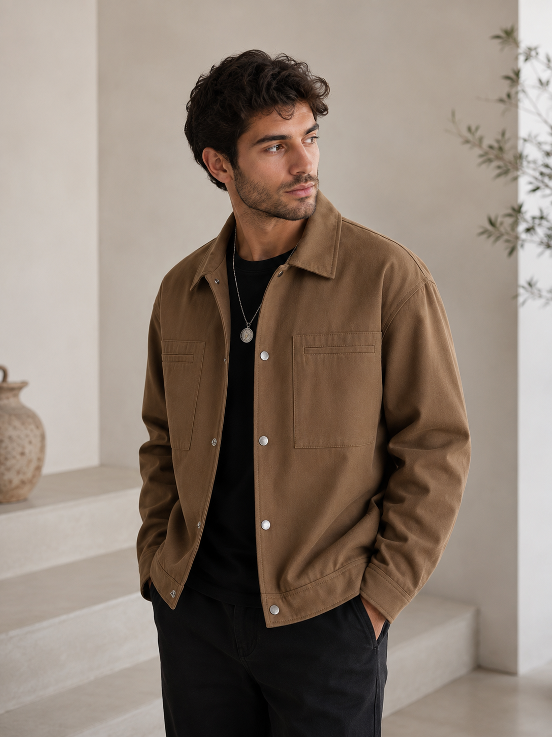 Utility Jacket with Snap Buttons for Men