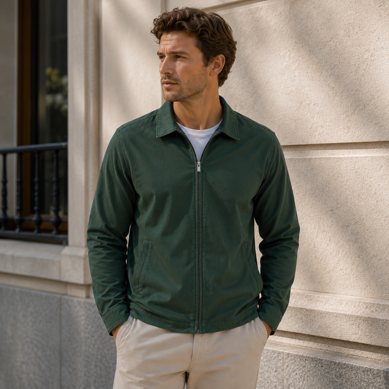 Men's jacket with classic collar and zipper closure