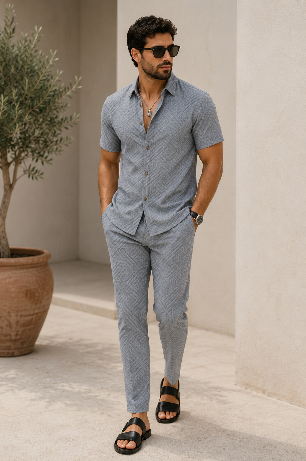 Relaxed fit short sleeve shirt set for men