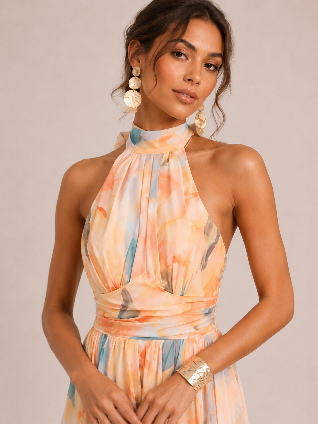 Halterneck dress with pattern for women