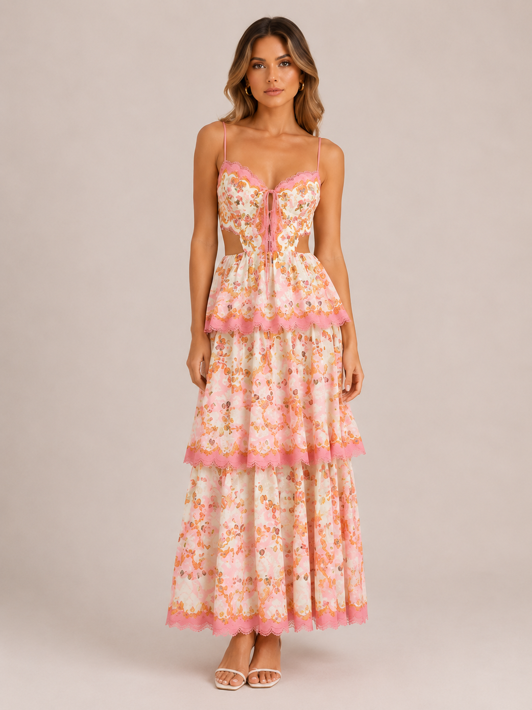 Patterned Maxi Dress with Ruffles for Women