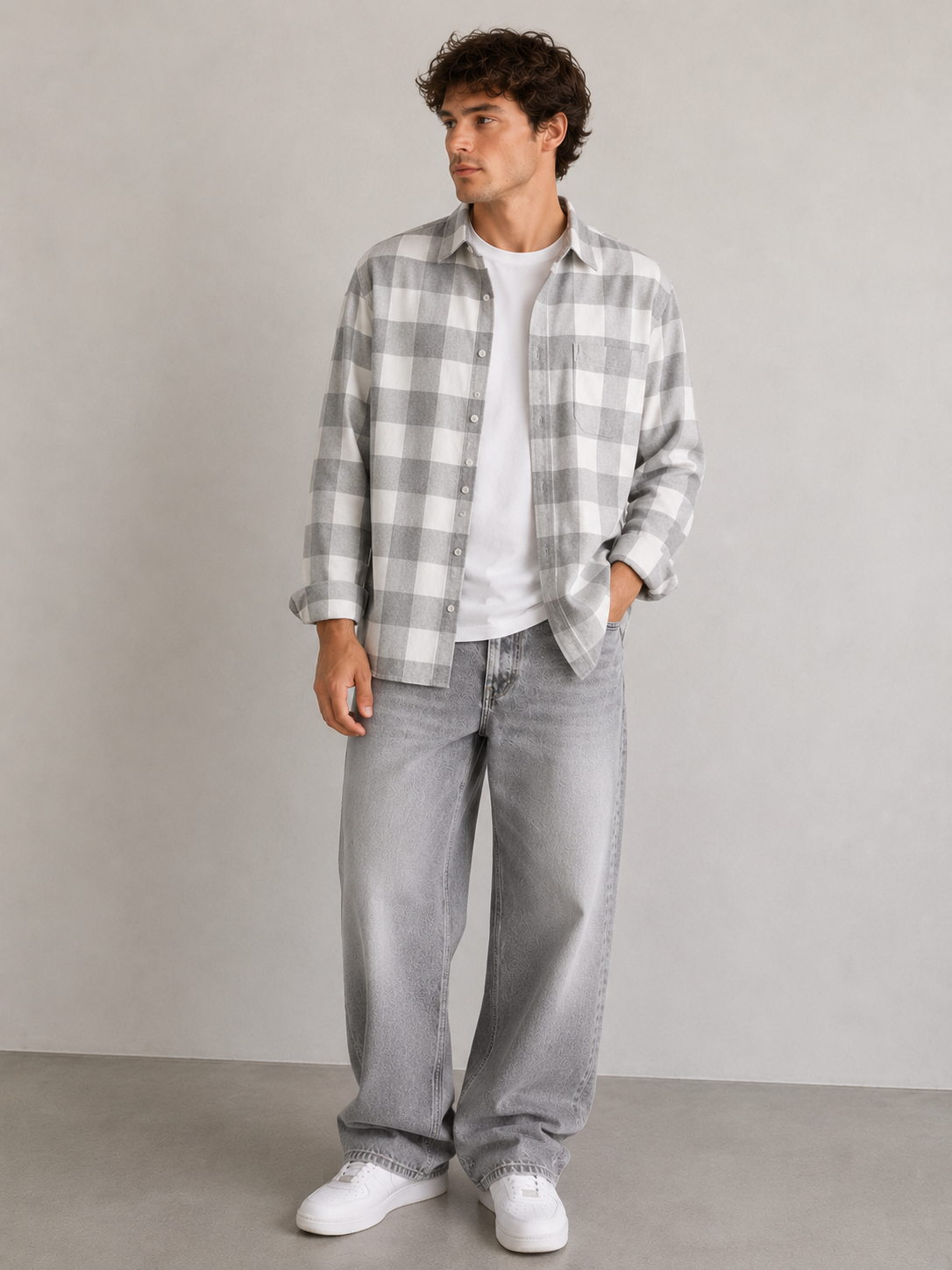 Men's Plaid Shirt with Buttons