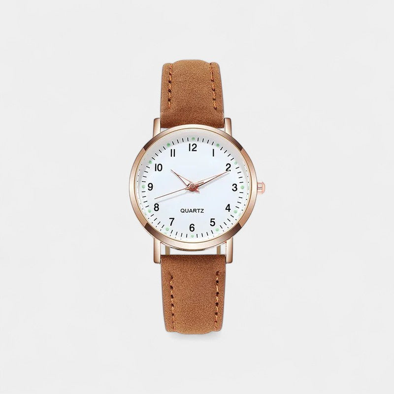 Analog quartzklocka med läderarmband för dam  Klockor