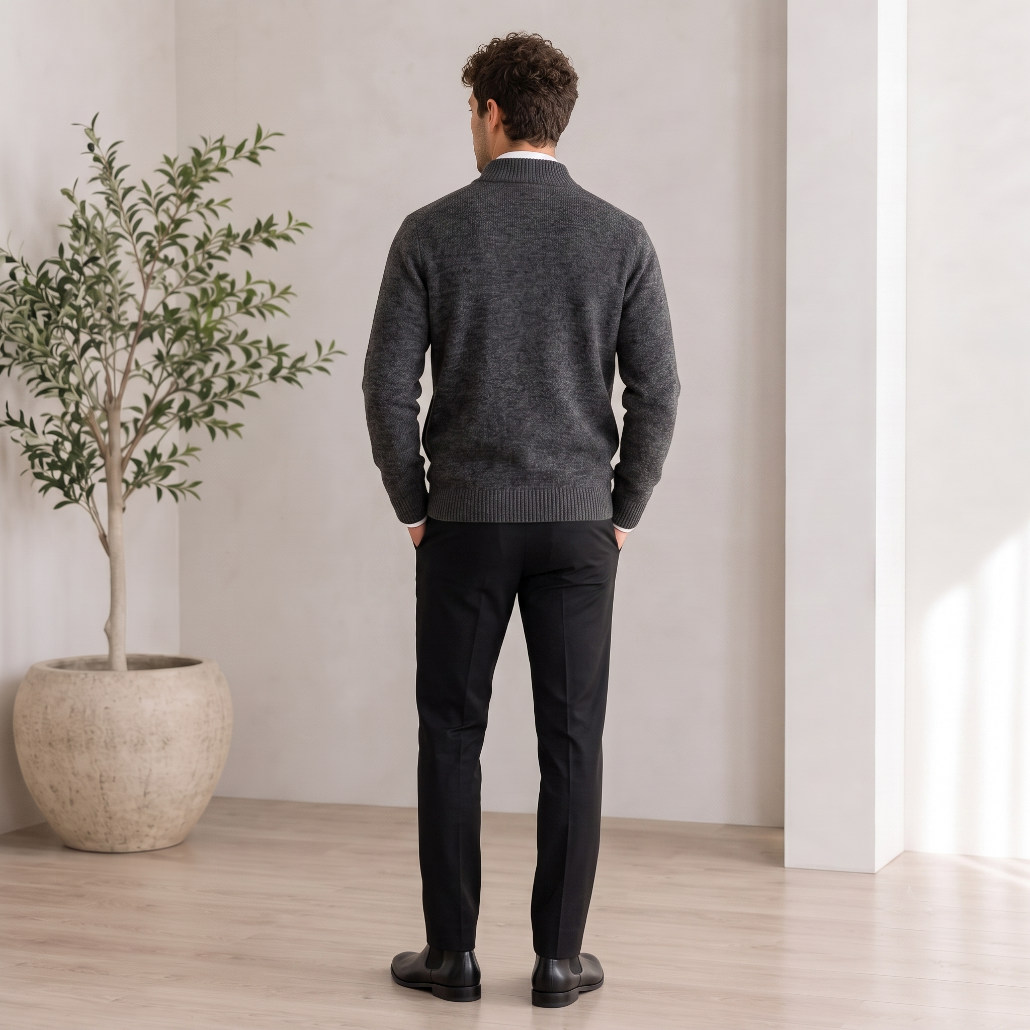 Textured Knit Jacket Zip Front Men