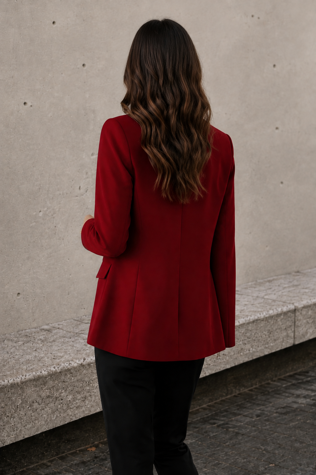 Wine red women's blazer back view