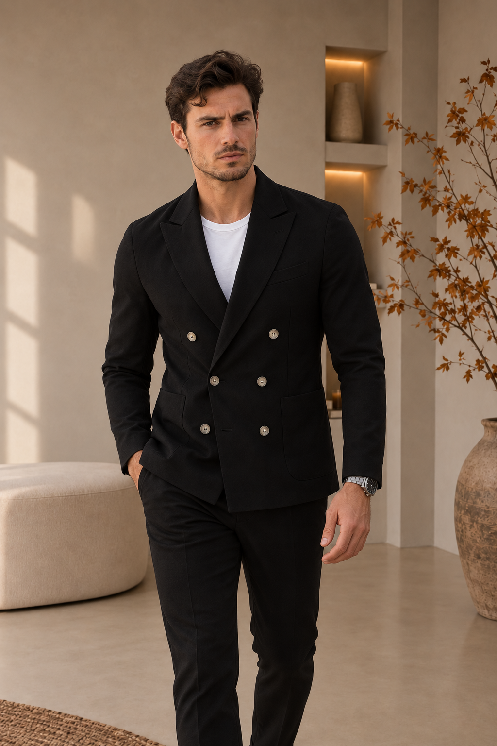 Black double breasted blazer men full outfit