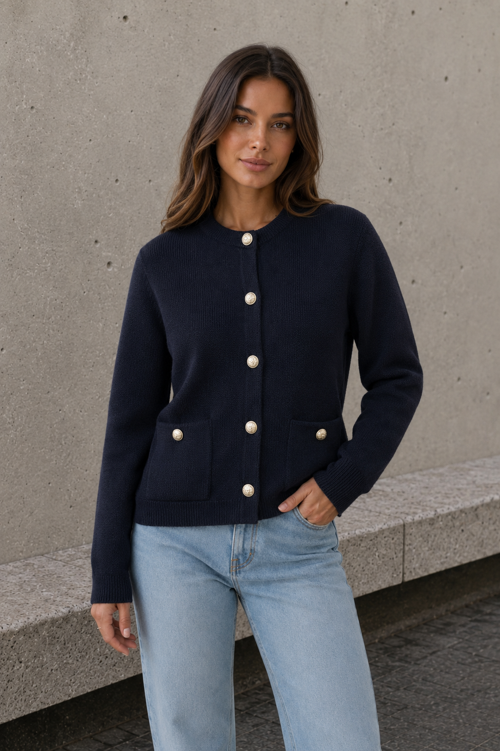 Anthracite gray knitted button cardigan women