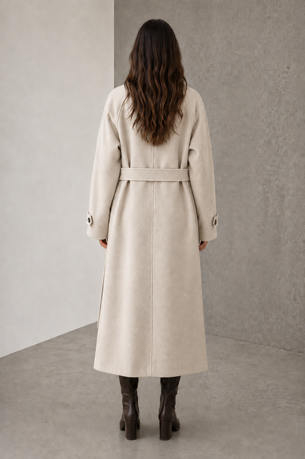 Women's beige long buttoned coat