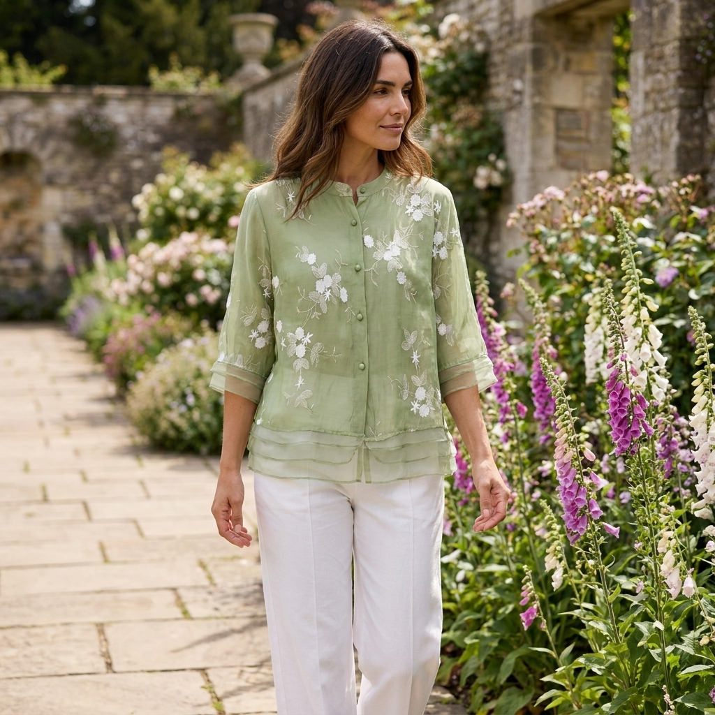Regular fit blouse with embroidered detailing