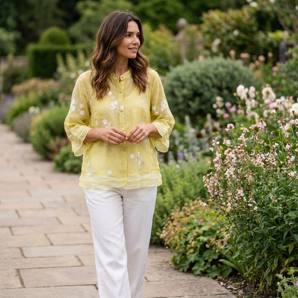 Embroidered button front shirt for casual styling