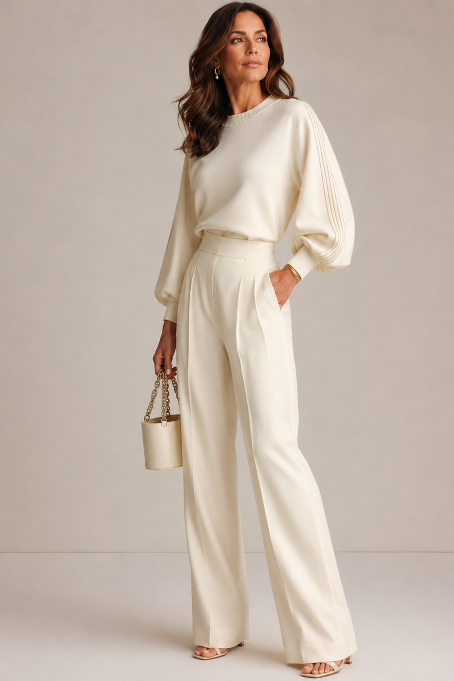 High-rise wide leg pants with front pleats
