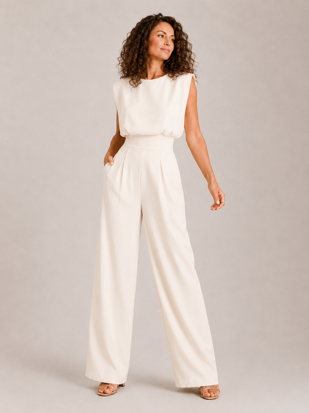 Wide leg jumpsuit with fitted waistband