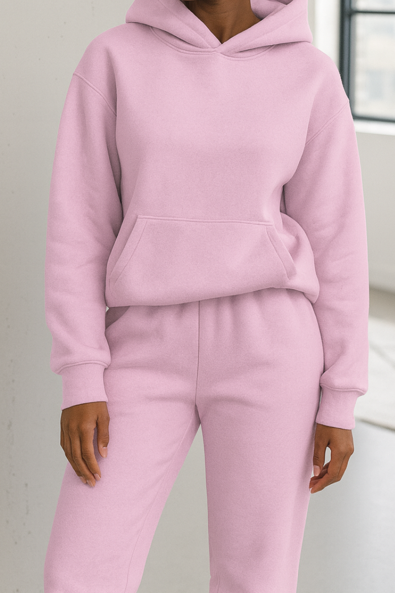 Fleece vardagsset med luva avslappnad passform dam