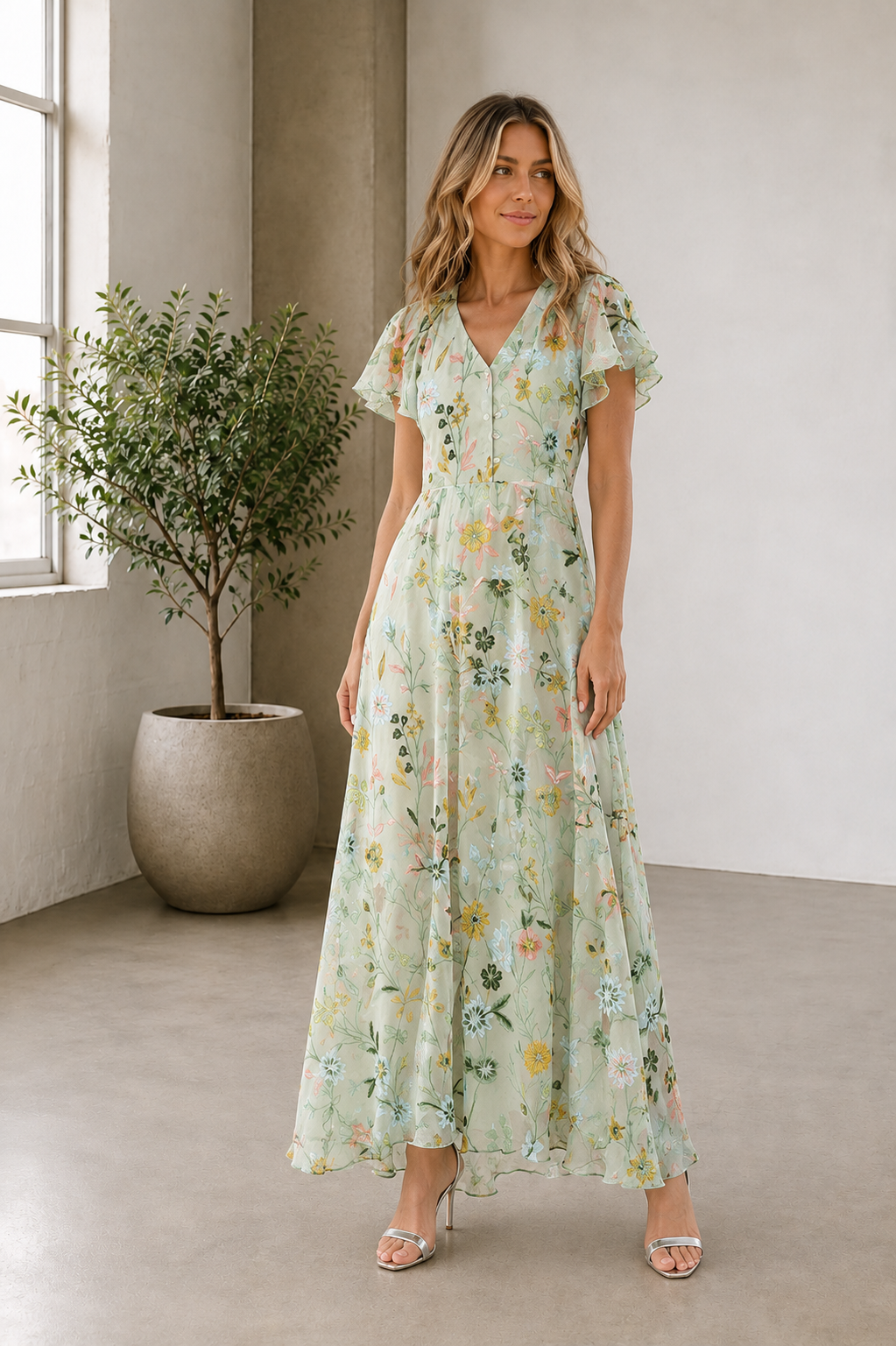 Floral Maxi Dress V-Neck Women