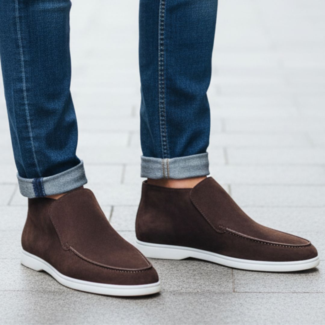 Herrsneaker i slip-on-modell med mjuk mockaimitation