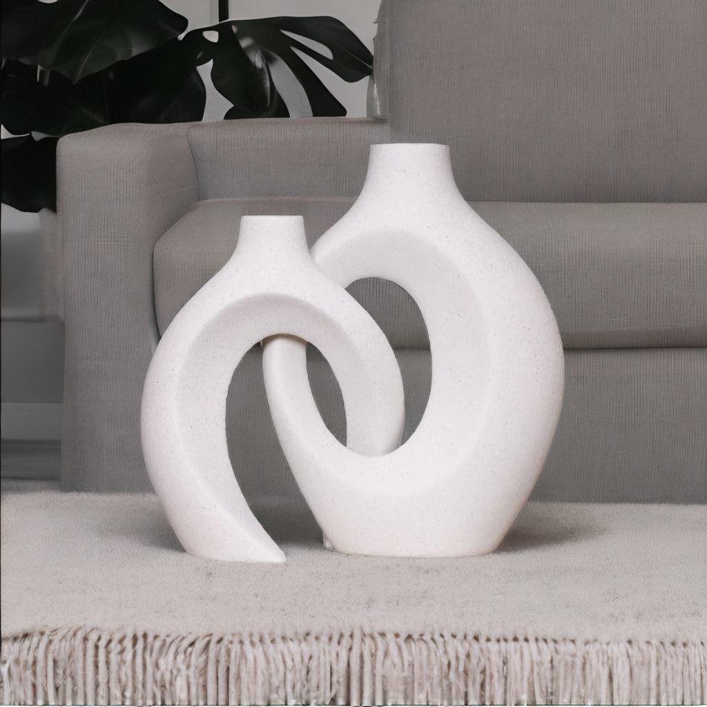 Decorative matte ceramic vase set with modern sculptural aesthetic