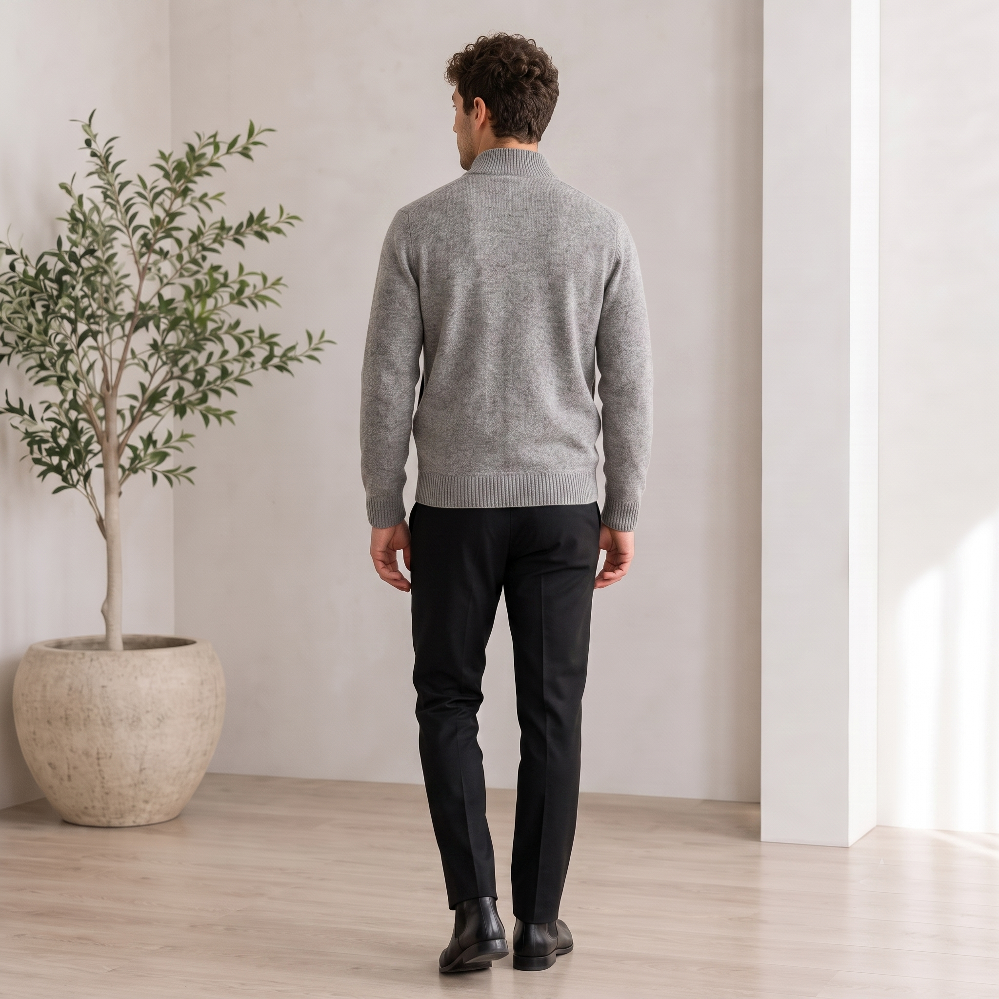 Textured Knit Jacket Zip Front Men