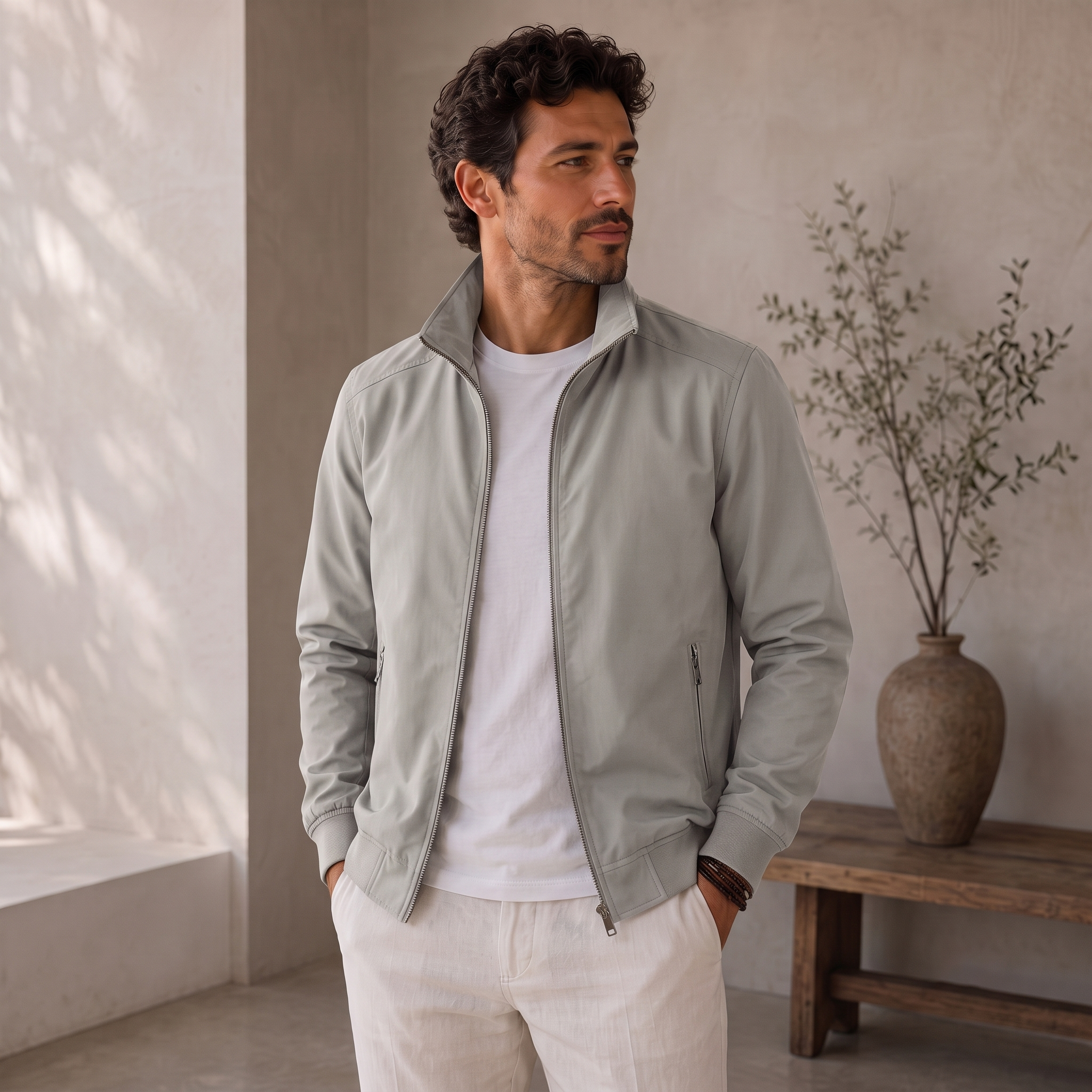 Men's regular-fit jacket with stand-up collar and structured silhouette