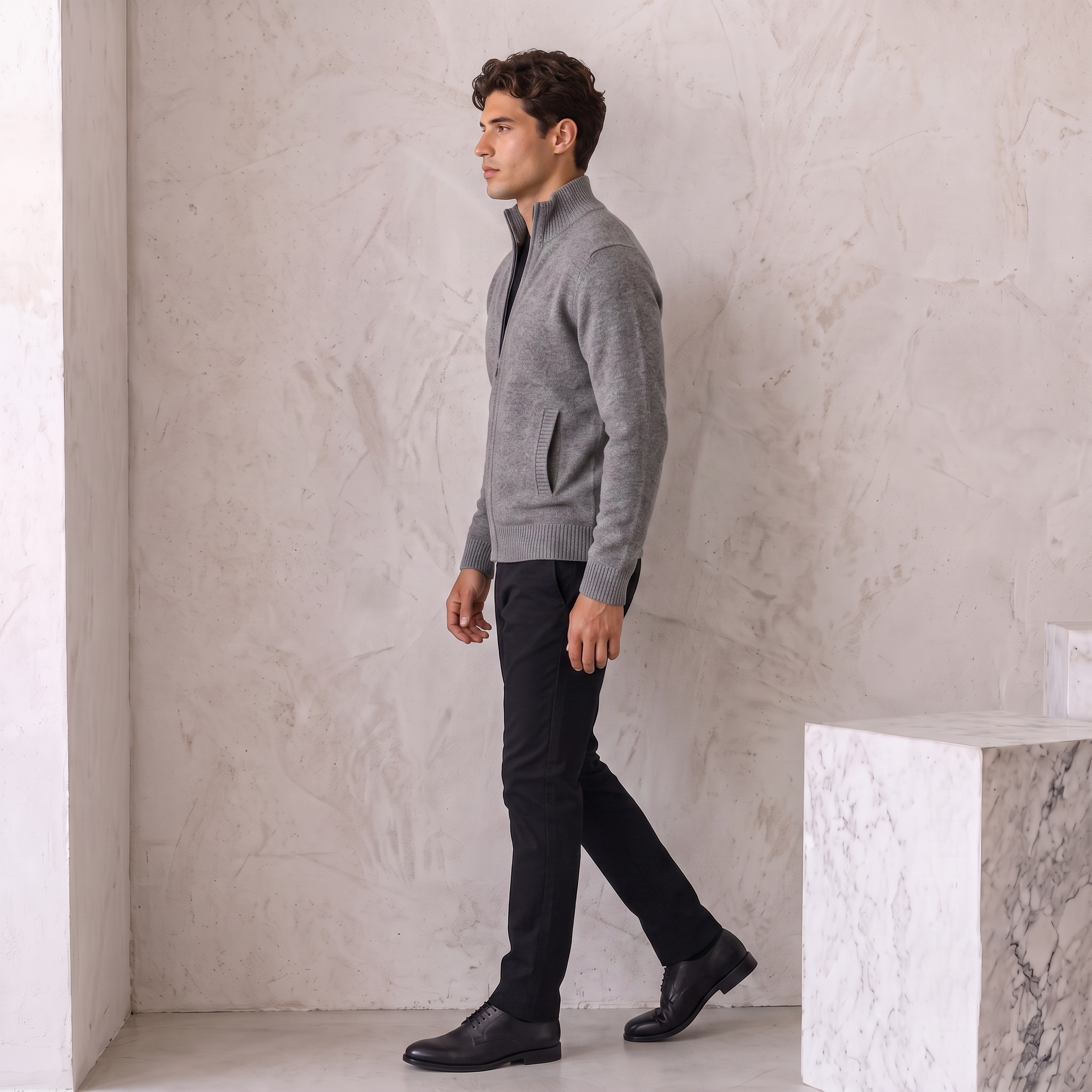 Wool-Blend Jacket Zip Front Men