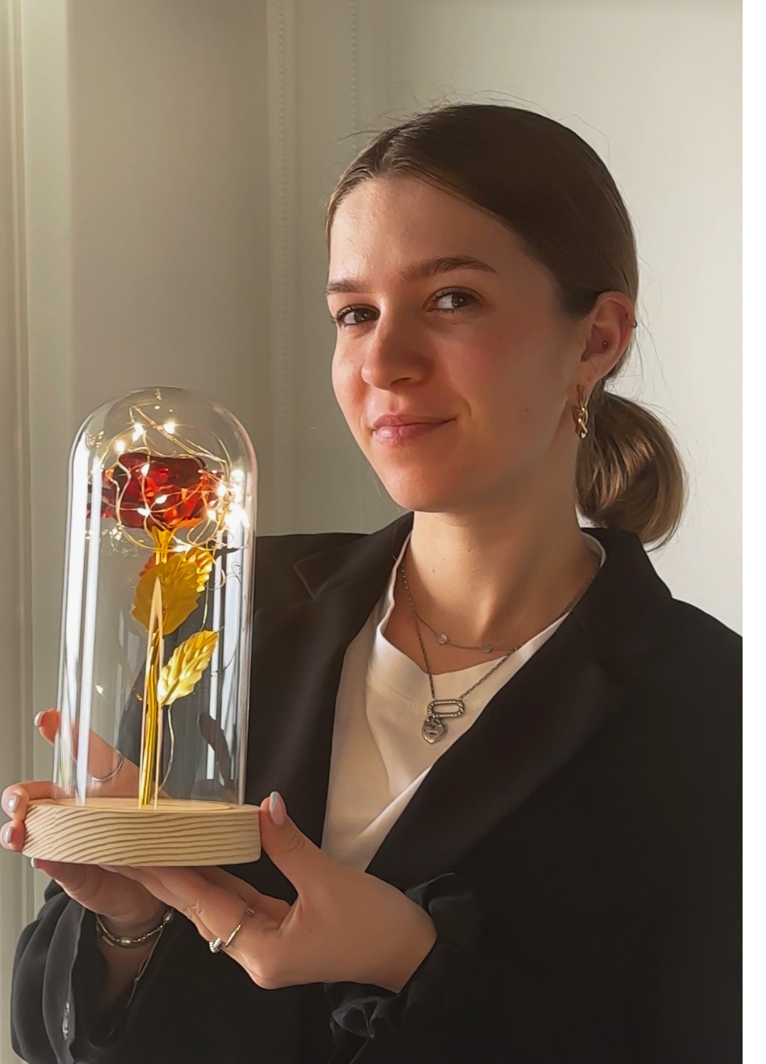 Gyllene Ros I Glas Klocka Dekorativ