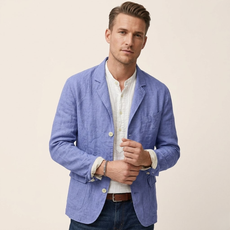 Lightweight men's blazer with straight hem and soft unstructured construction