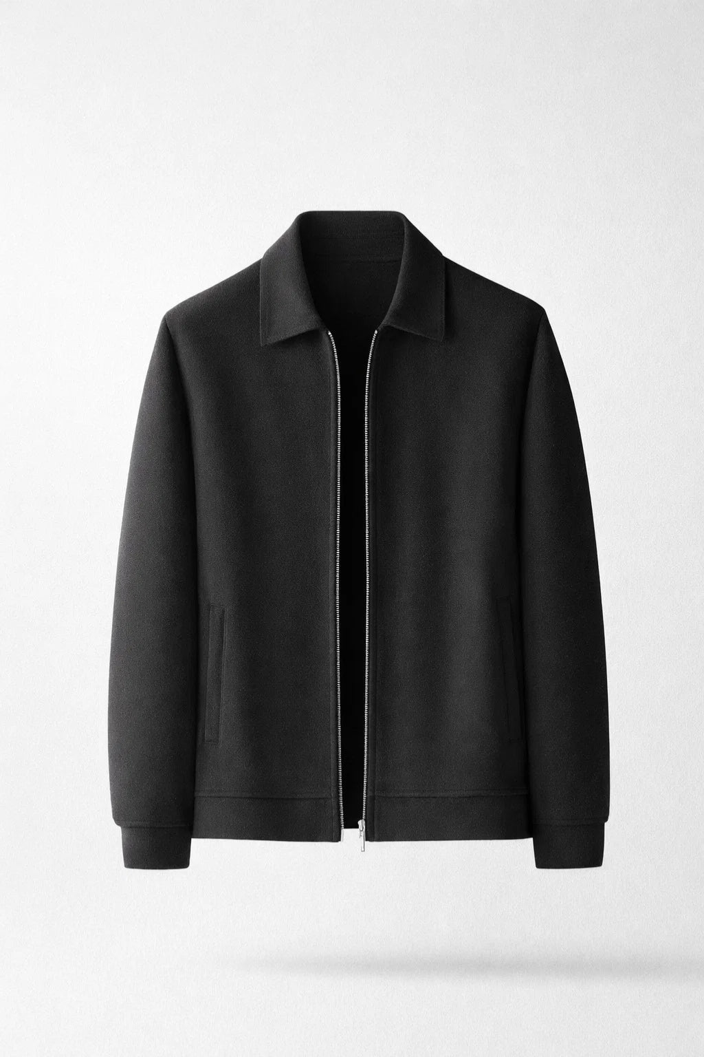 Men's jacket featuring a shirt collar and full-length front zipper closure