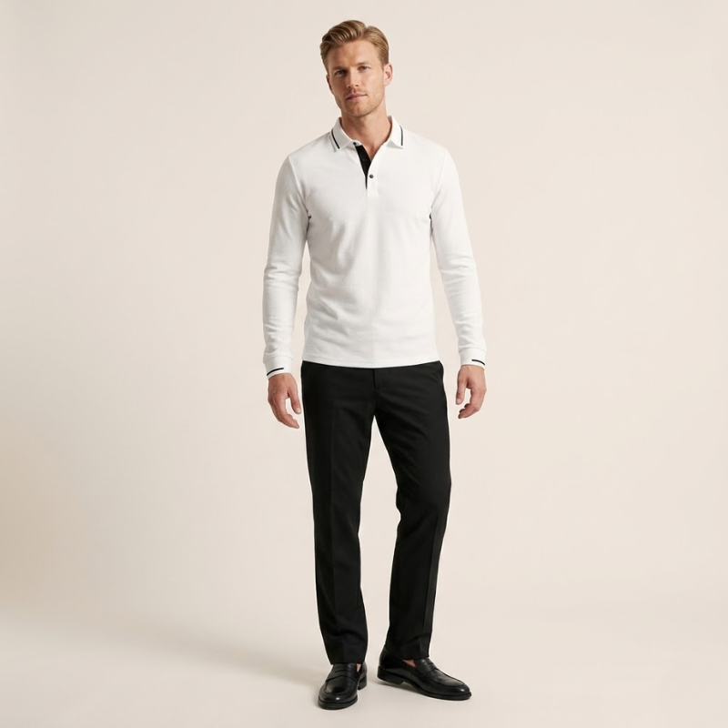 Men's slim-fit polo shirt with button placket and classic collar