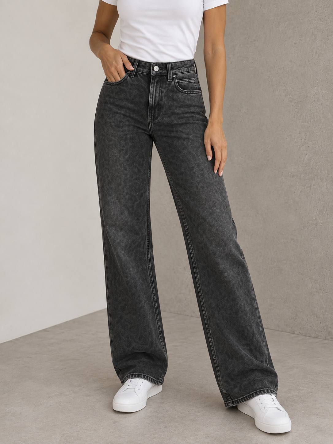 Washed Straight Jeans High Waist Women