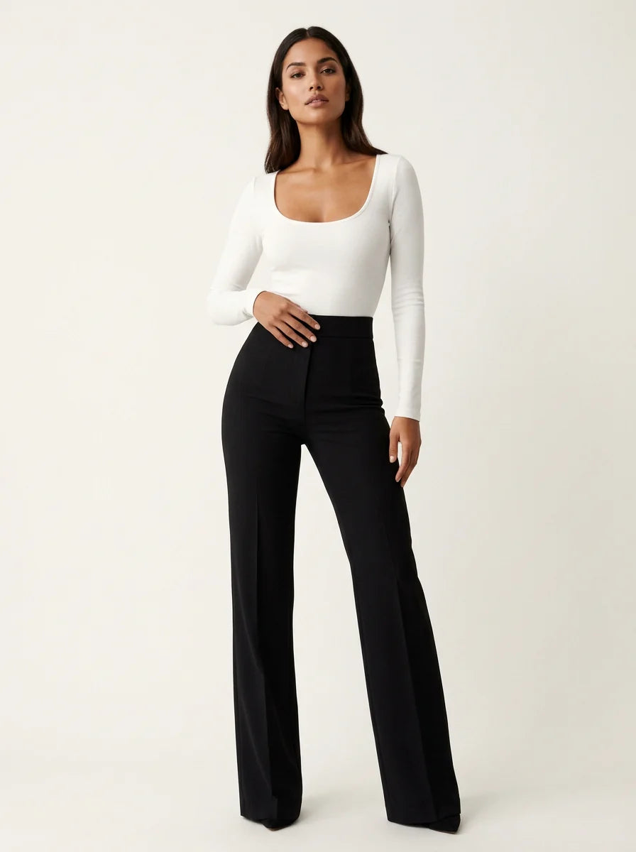 Women's high waisted flared trousers in Black full length