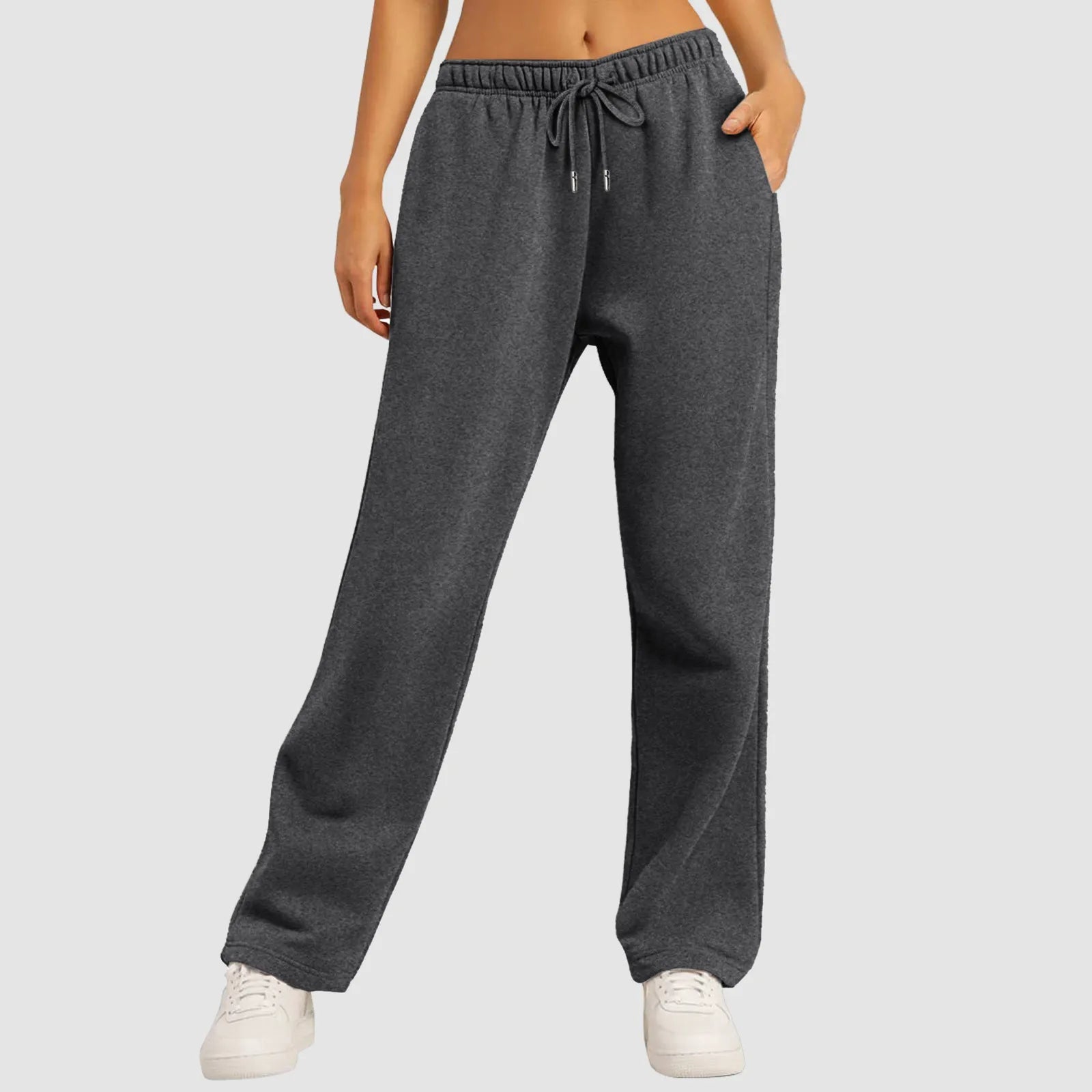 Wide-fit woven trousers for women with high waist and full-length leg