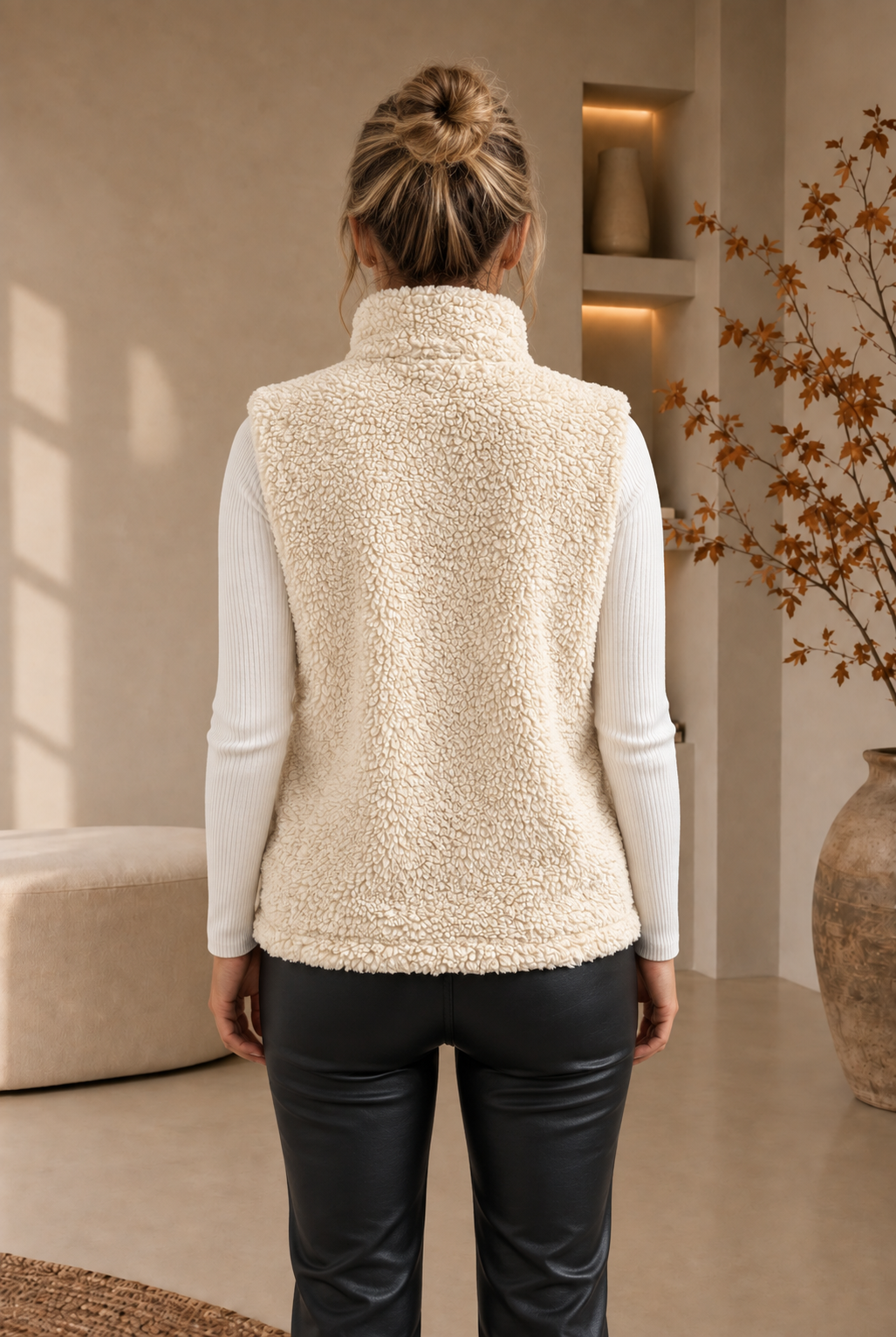 Off-white teddy fleece vest women back view
