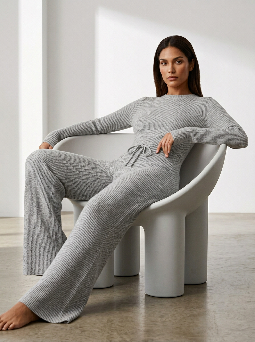 Women's soft knitted pants with wide legs and adjustable drawstring, year-round wearable