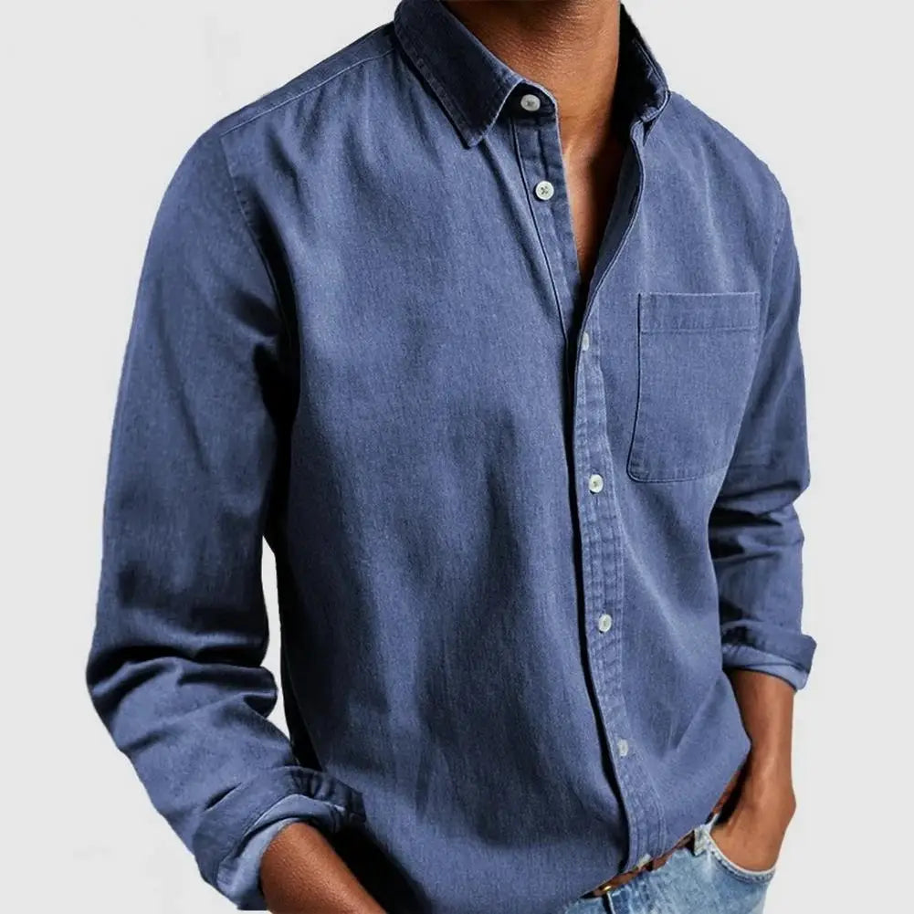 Men's regular-fit linen-blend woven shirt with long sleeves and classic collar