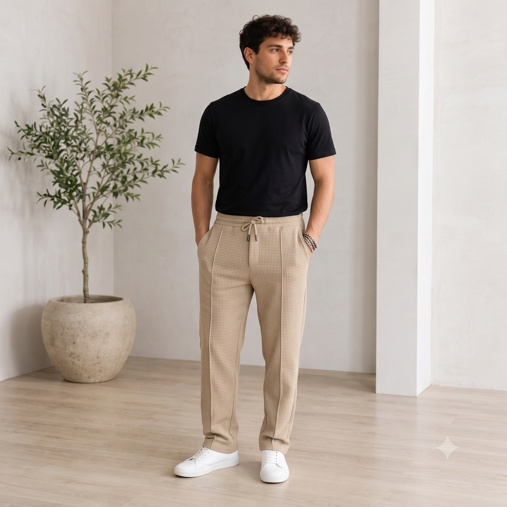 Men's structured trousers with tapered fit and elastic waistband