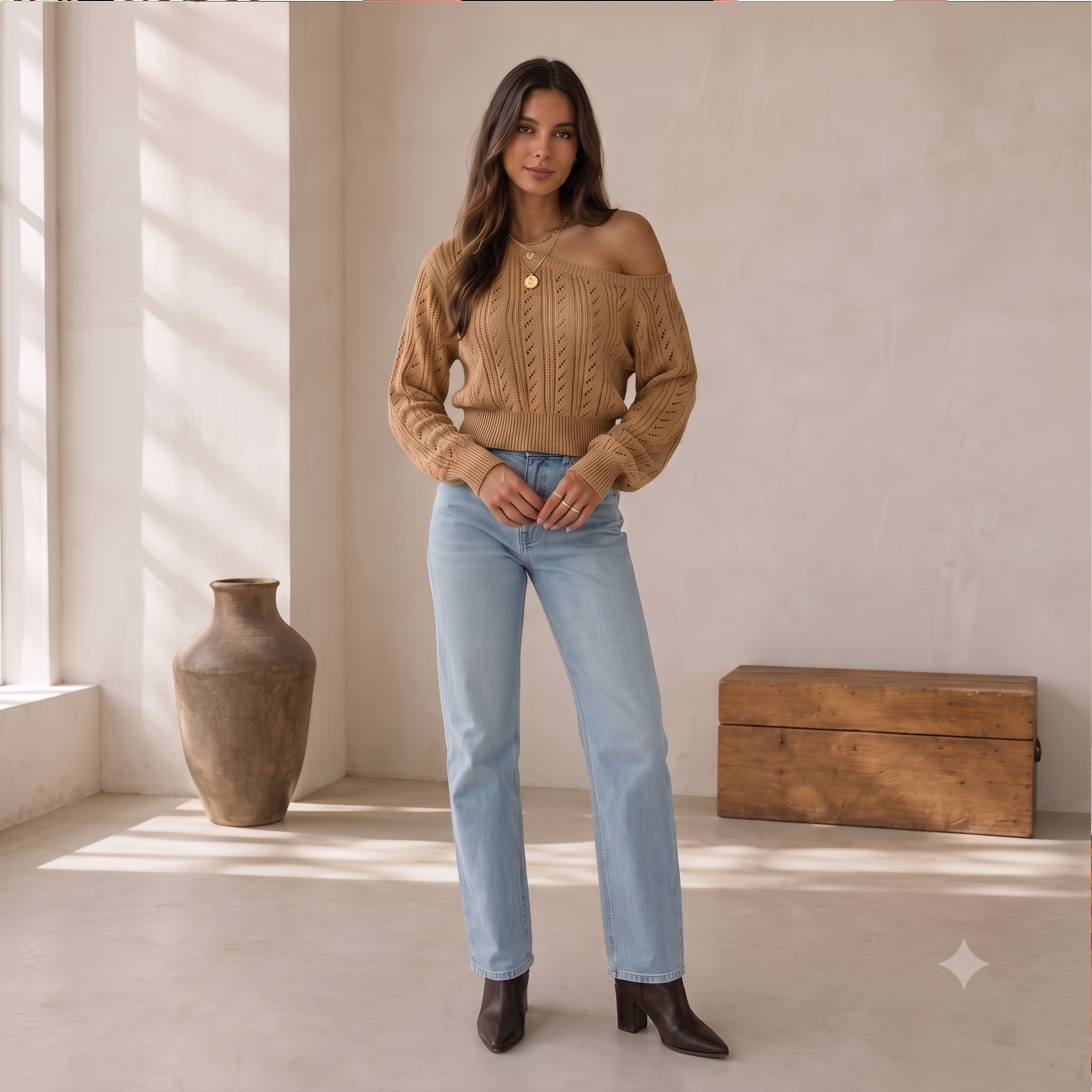Off-shoulder cotton-blend knit sweater with ribbed hem and slim silhouette