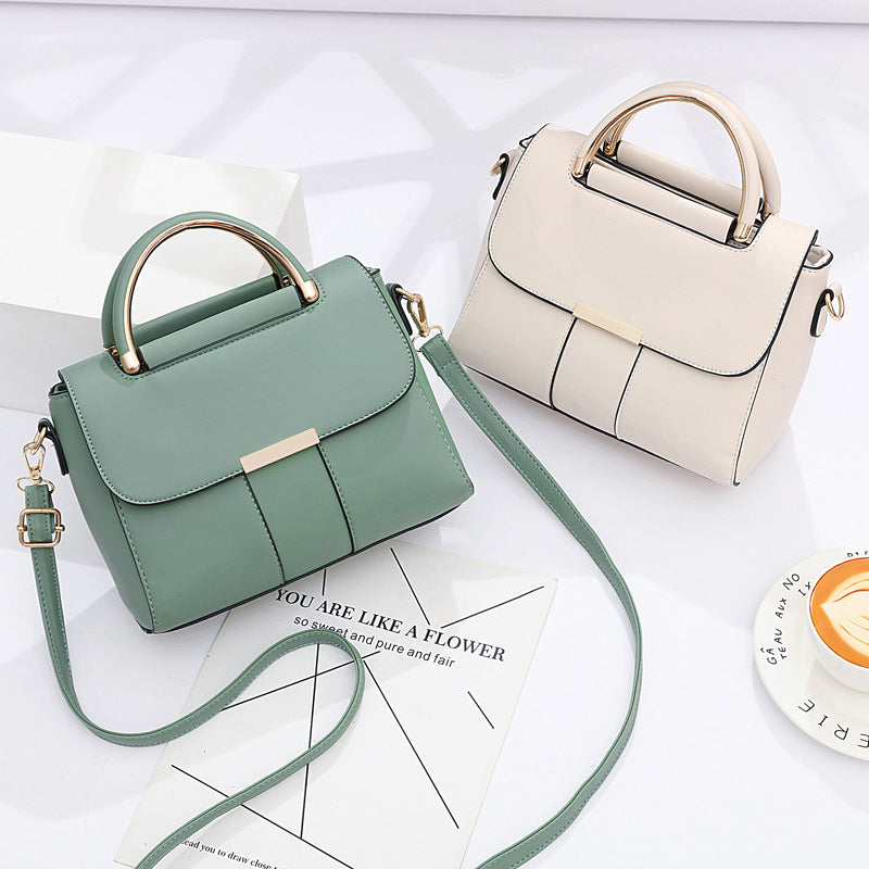 Green faux leather structured handbag for women