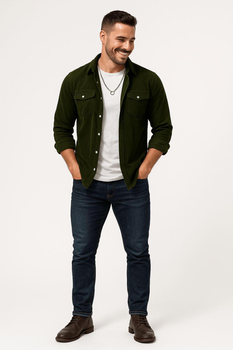 Skjortjacka med dubbla fickor och långa ärmar, smart casual passform, herr