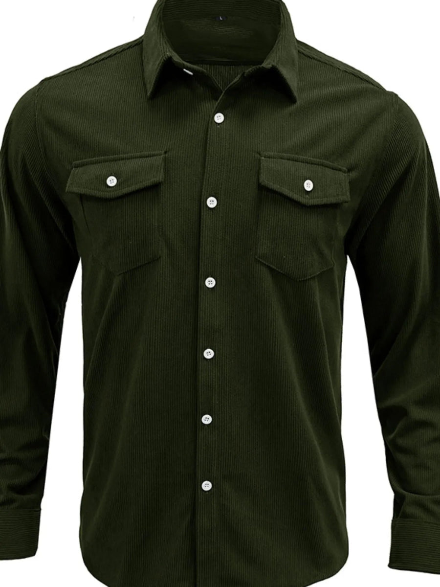 Men's relaxed overshirt with a regular fit, shown from the front with buttons fastened