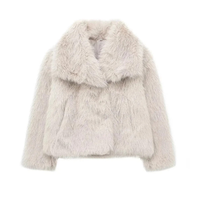 women's faux fur jacket with full-length polyester faux fur texture