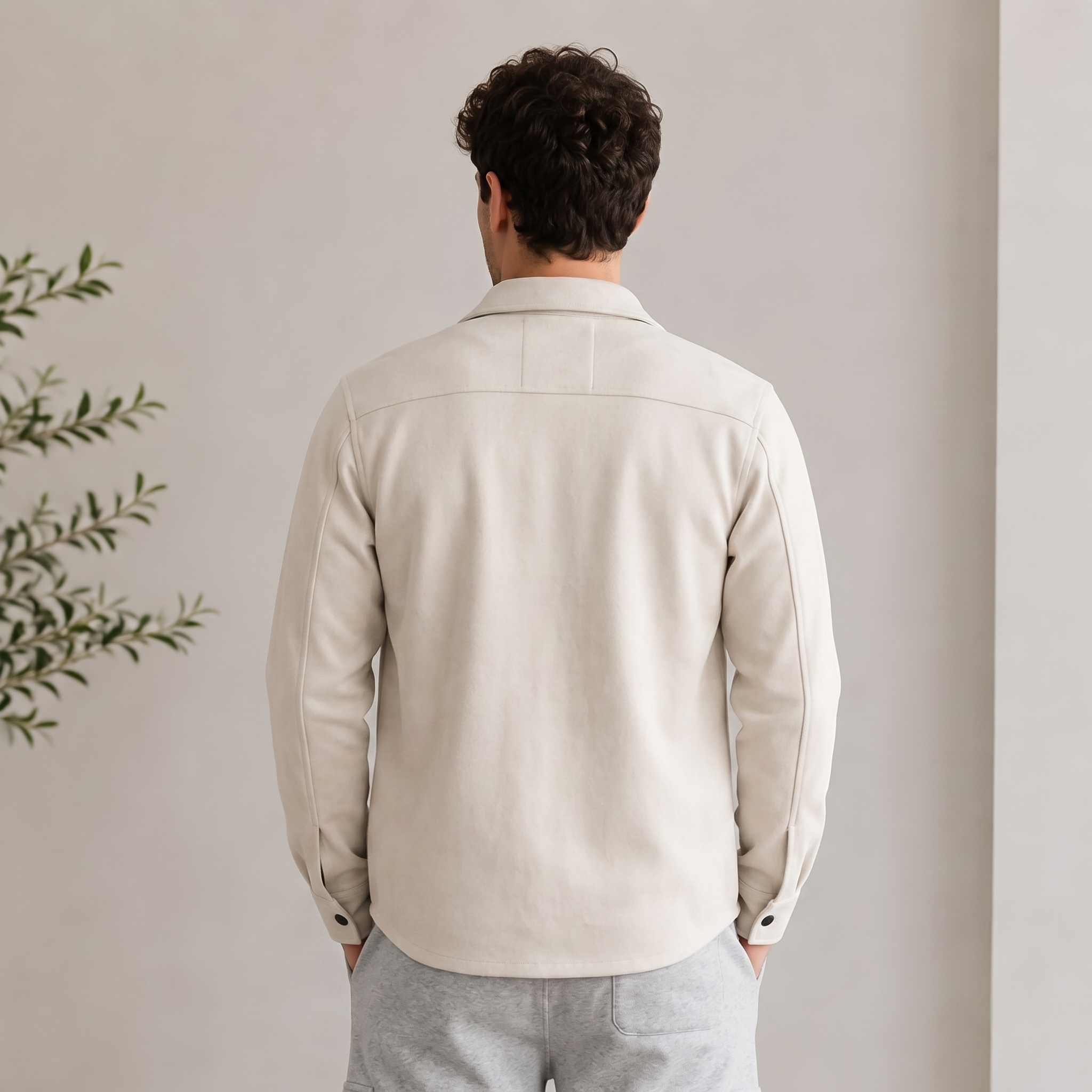 Men's overshirt with button closure, chest pockets with flap, and classic shirt collar