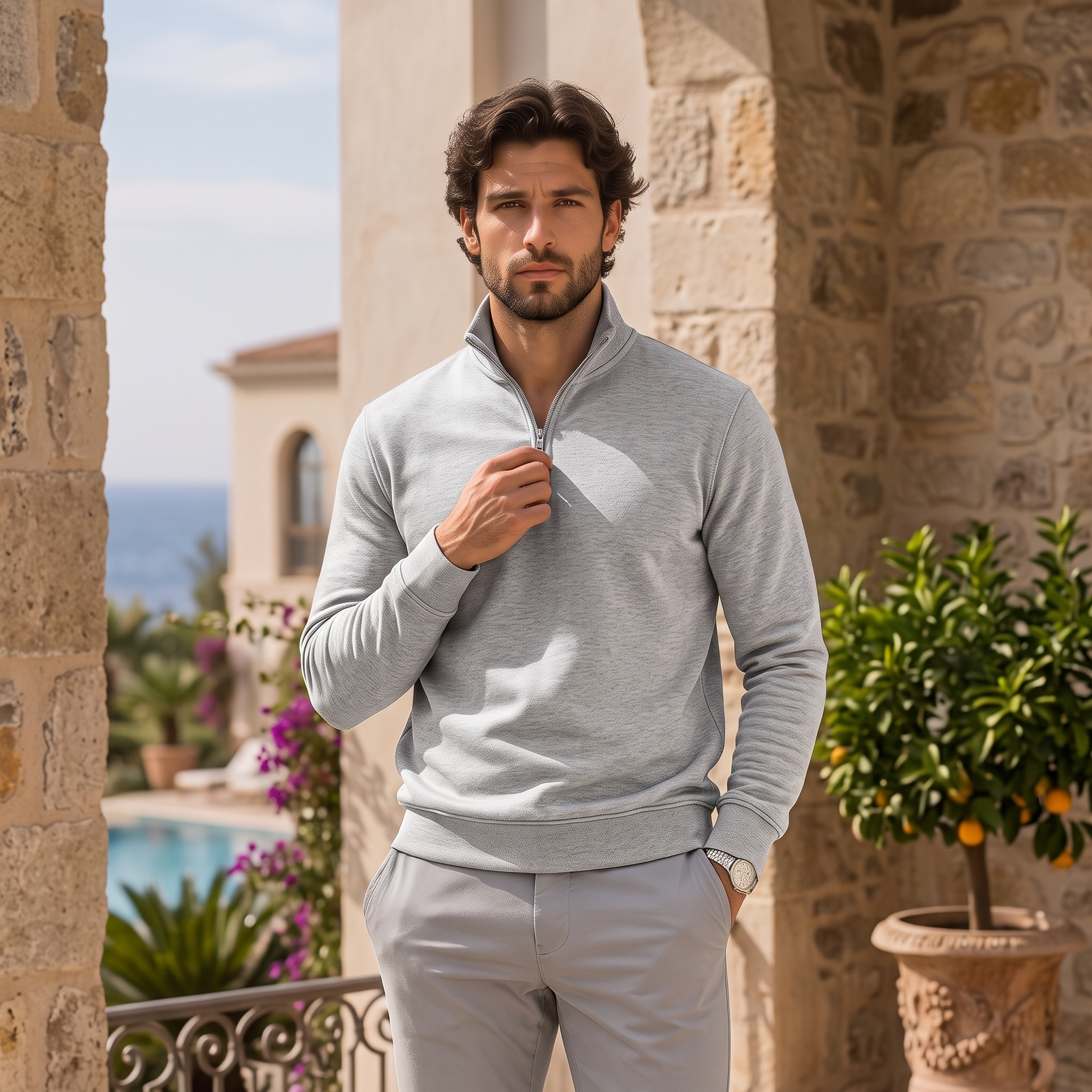 Knitted Sweater Half Zip Men