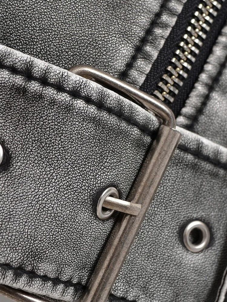Women's faux leather jacket with zip pockets