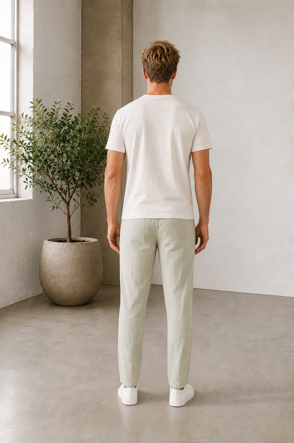 Drawstring linen pants with full length design